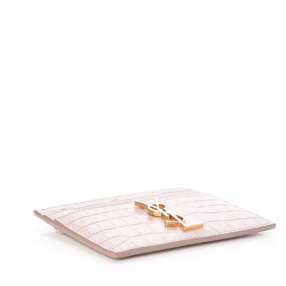 Saint Laurent Calfskin Crocodile Embossed Card Case Rose Antic 4 of 10