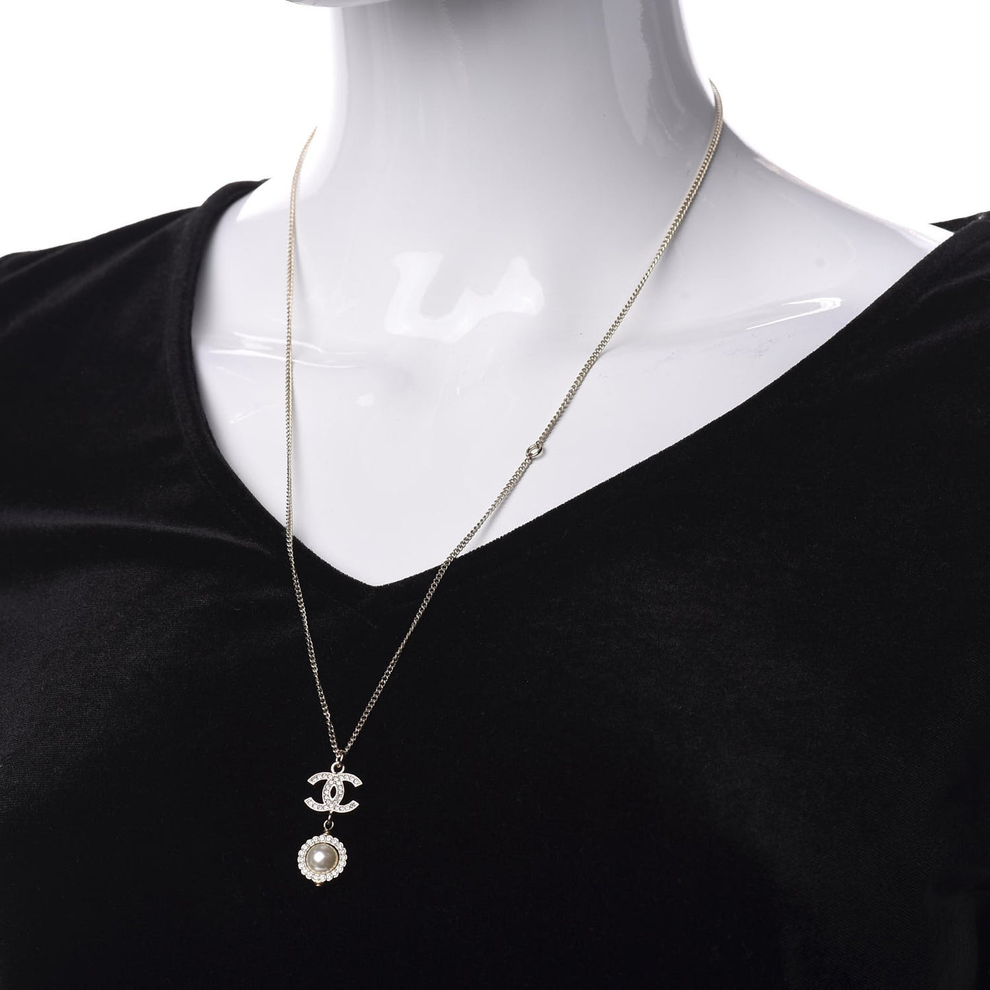 Crystal Pearl CC Lace Camellia Necklace Gold