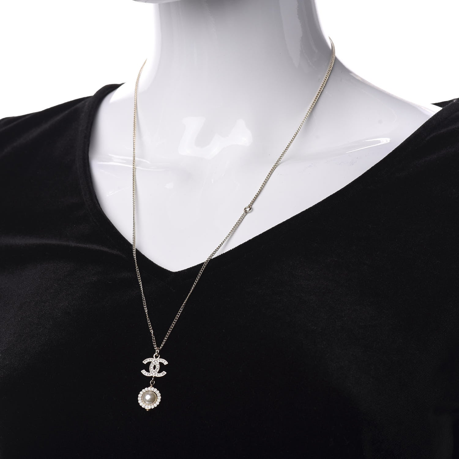 Chanel Crystal Pearl CC Lace Camellia Necklace Gold 2 of 5