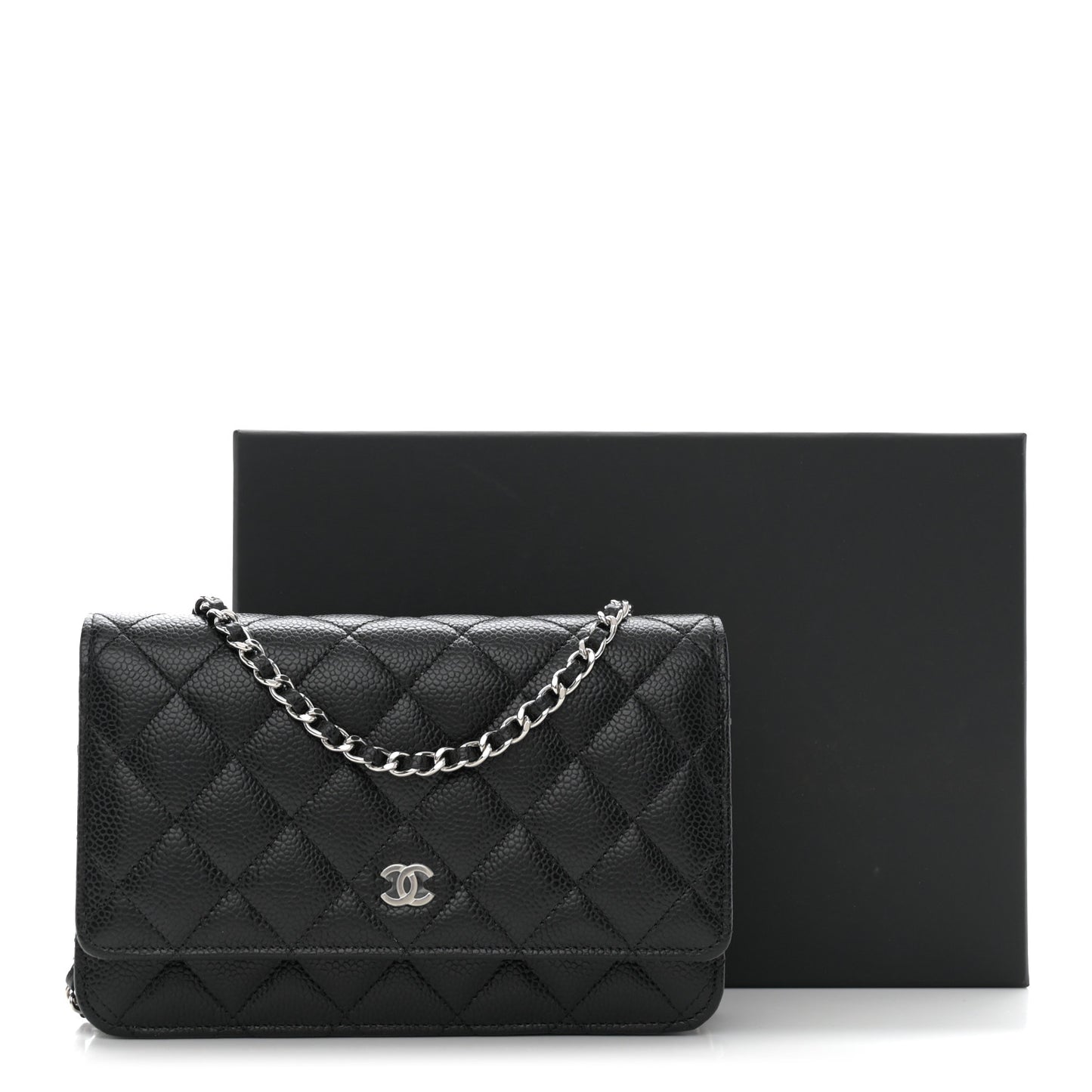 Caviar Quilted Wallet on Chain WOC Black