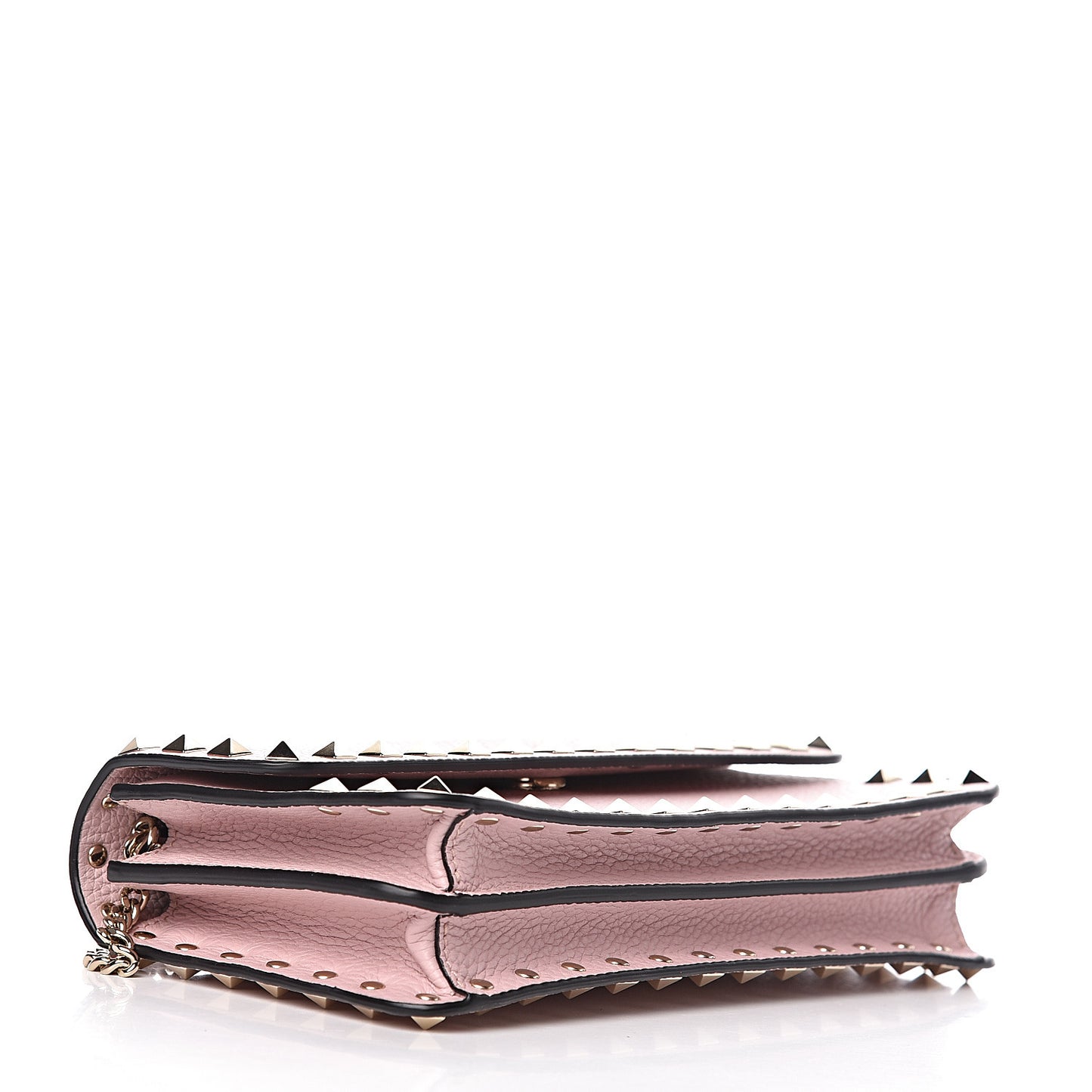 Pebbled Calfskin Rockstud Flap Wallet On Chain Poudre