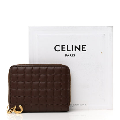 Celine Lambskin Quilted C Charm Zip Around Wallet Brown 10 of 10