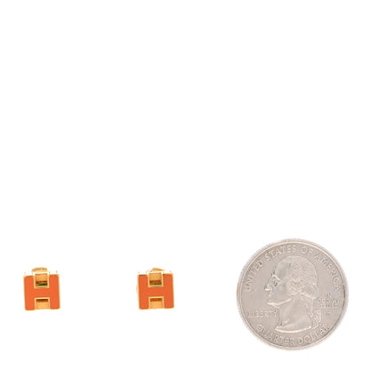 Hermes Gold Lacquered Cage d'H Earrings Orange 2 of 4