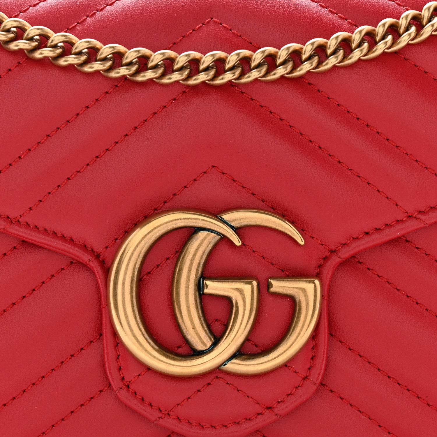 Gucci Calfskin Matelasse GG Marmont Chain Wallet Hibiscus Red 8 of 10