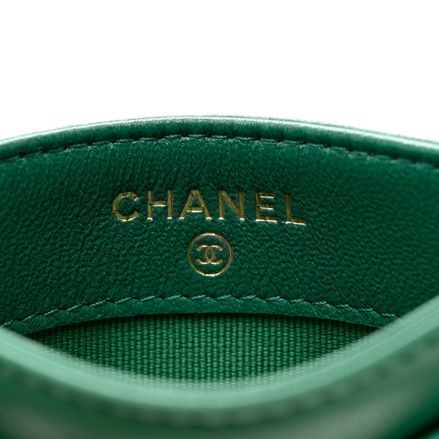 Lambskin Quilted Card Holder Green