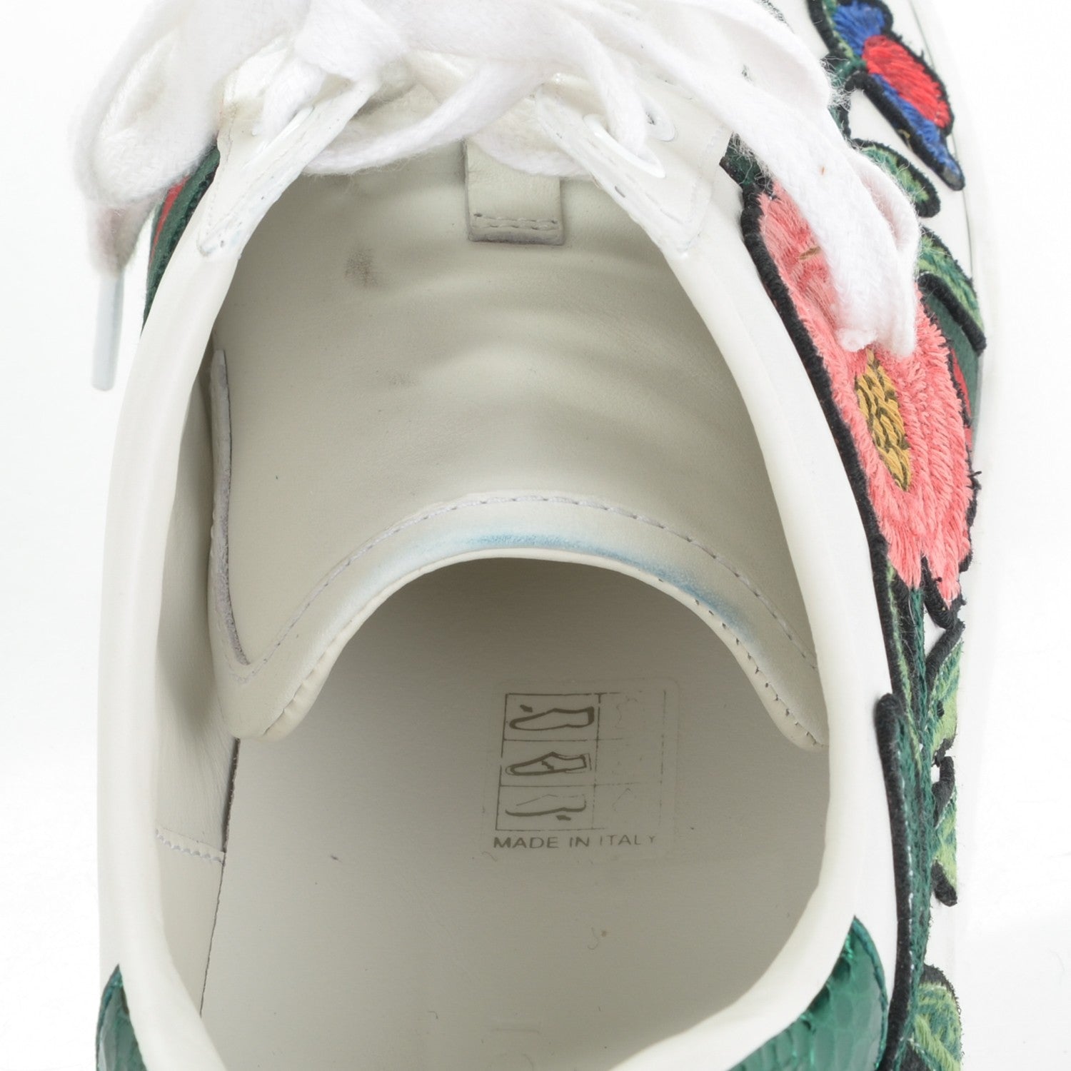 Gucci Calfskin Web Floral Embroidered Ace Sneakers 39.5 White 7 of 10