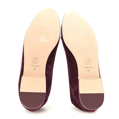Chanel Suede Patent Calfskin Cap Toe CC Ballerina Flats 37 Burgundy 6 of 9