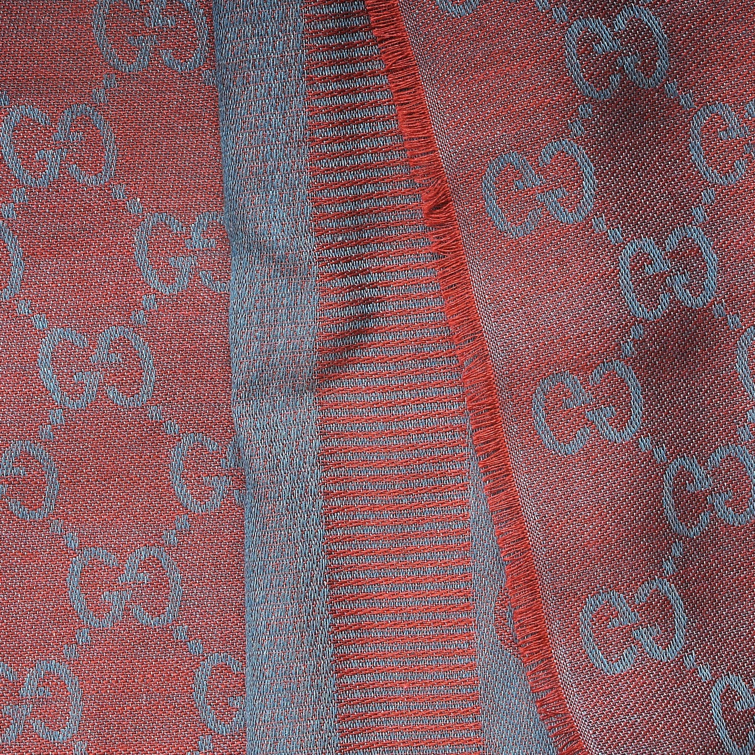 Gucci Wool Silk GG Monogram GGWeblong Fringe Scarf Lacquer Sky Blue 3 of 7