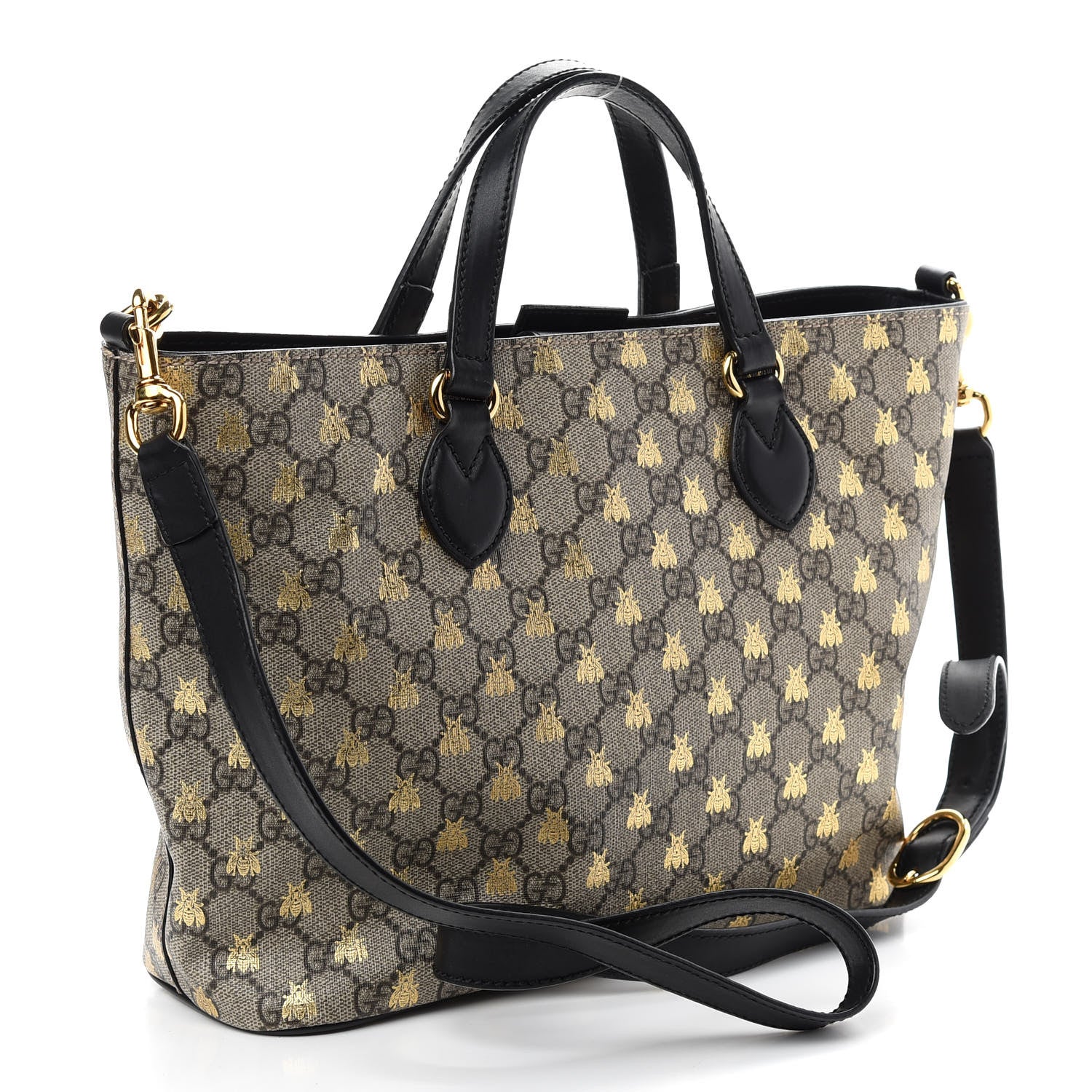 Gucci Soft GG Supreme Monogram Bees Small Crossbody Tote Beige Oro Black 4 of 10