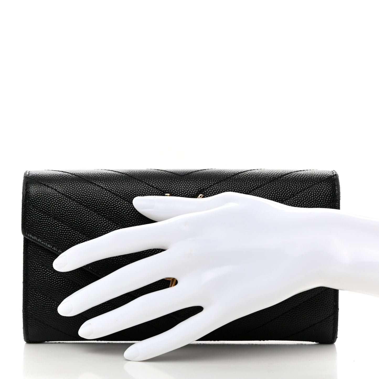 SAINT LAURENT Grain De Poudre Matelasse Chevron Monogram Flap Wallet Black