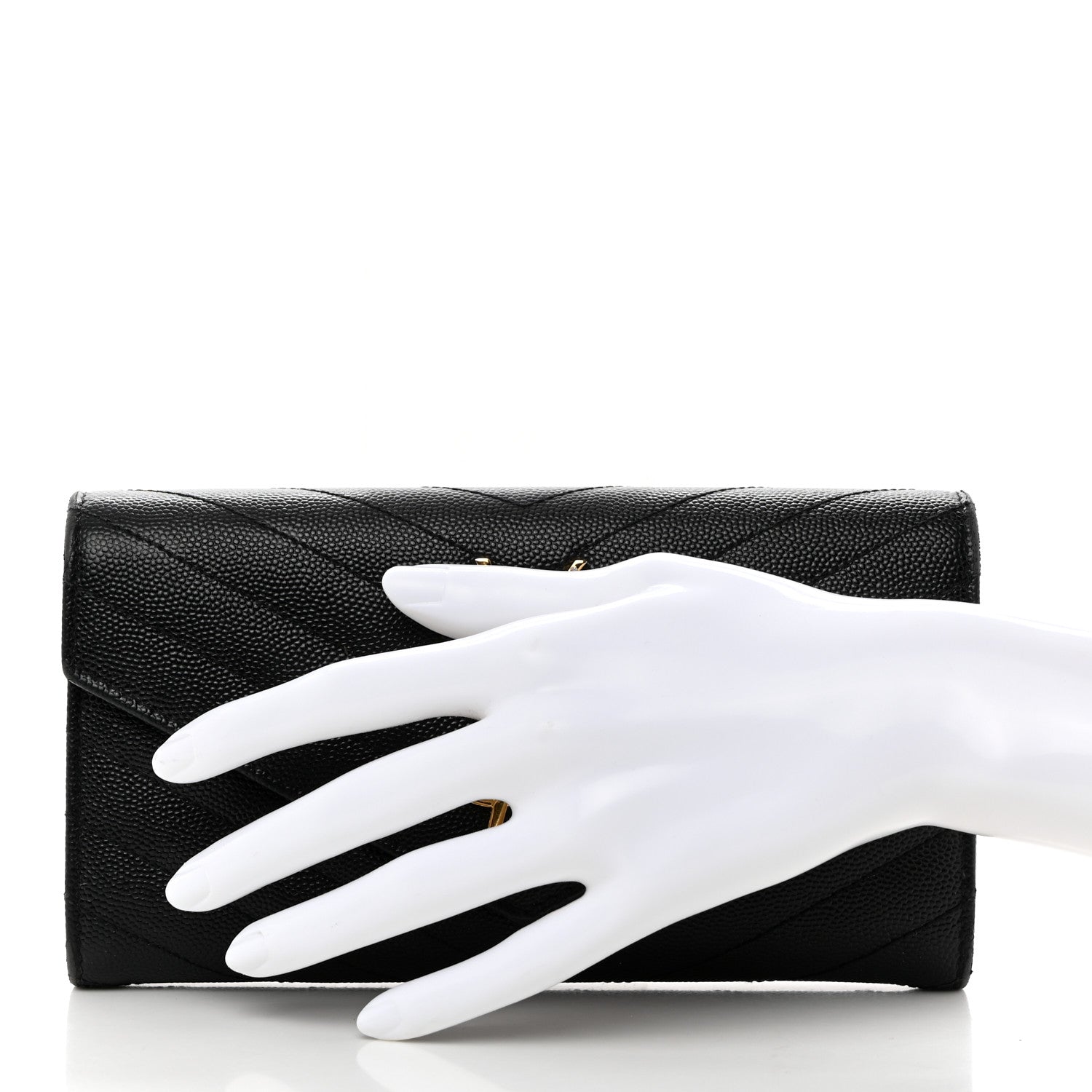 Saint Laurent SAINT LAURENT Grain De Poudre Matelasse Chevron Monogram Flap Wallet Black 2 of 7