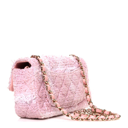 Chanel Tweed Quilted Mini Rectangular Flap Light Pink White 3 of 10