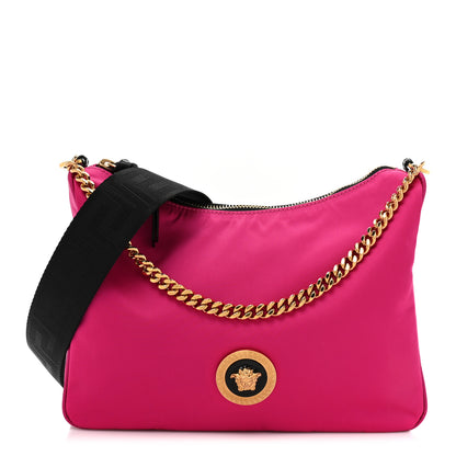 Versace Nylon Tribute Chain Crossbody Shoulder Bag Dark Pink Black 1 of 8