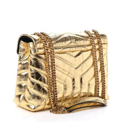 Saint Laurent Metallic Calfskin Y Quilted Small Loulou Monogram Chain Satchel Gold 3 of 9