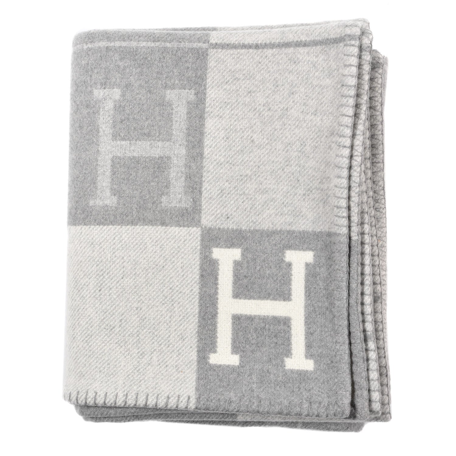 Hermes Wool Cashmere Avalon III Blanket Ecru Gris Clair 1 of 3