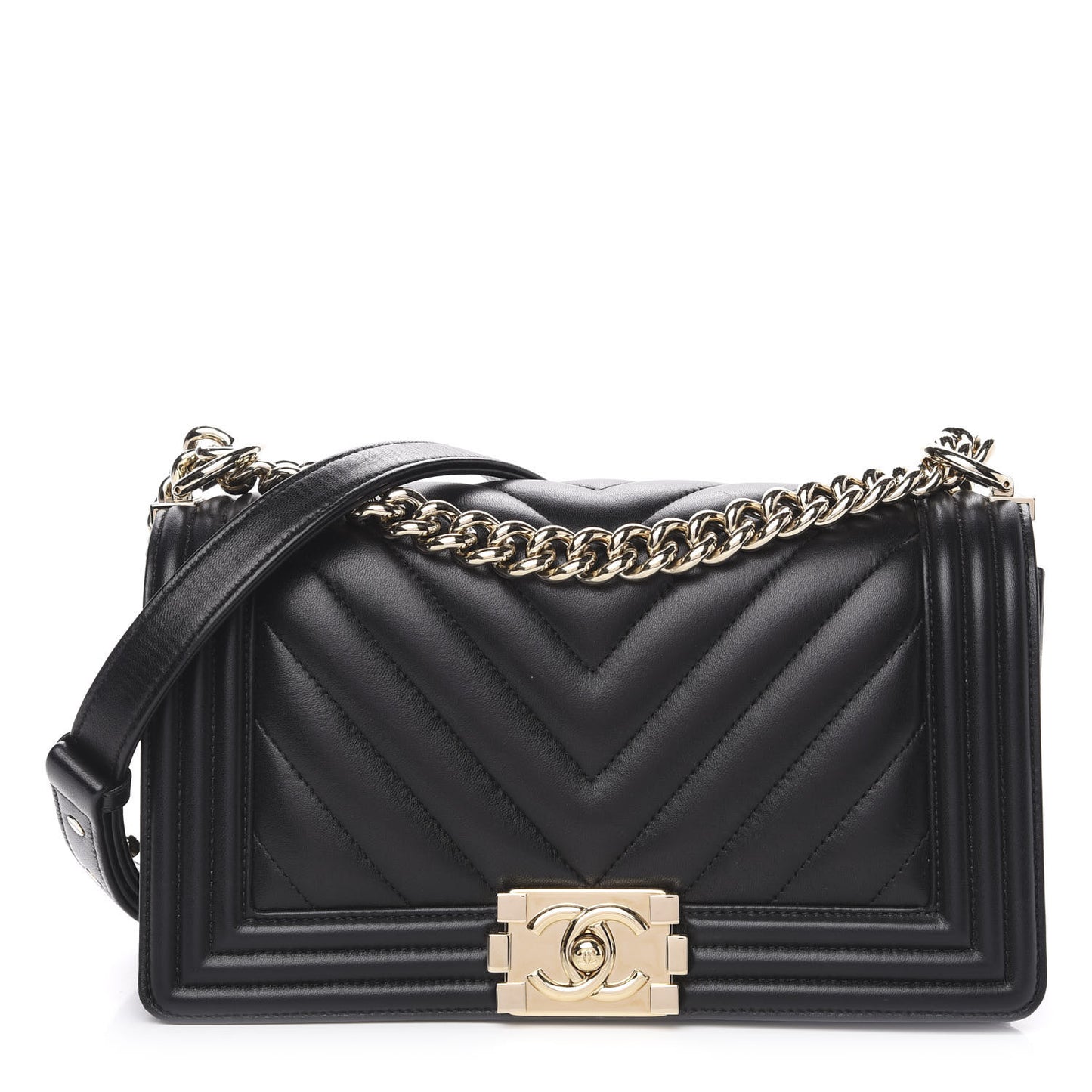 Lambskin Chevron Quilted Medium Boy Flap Black