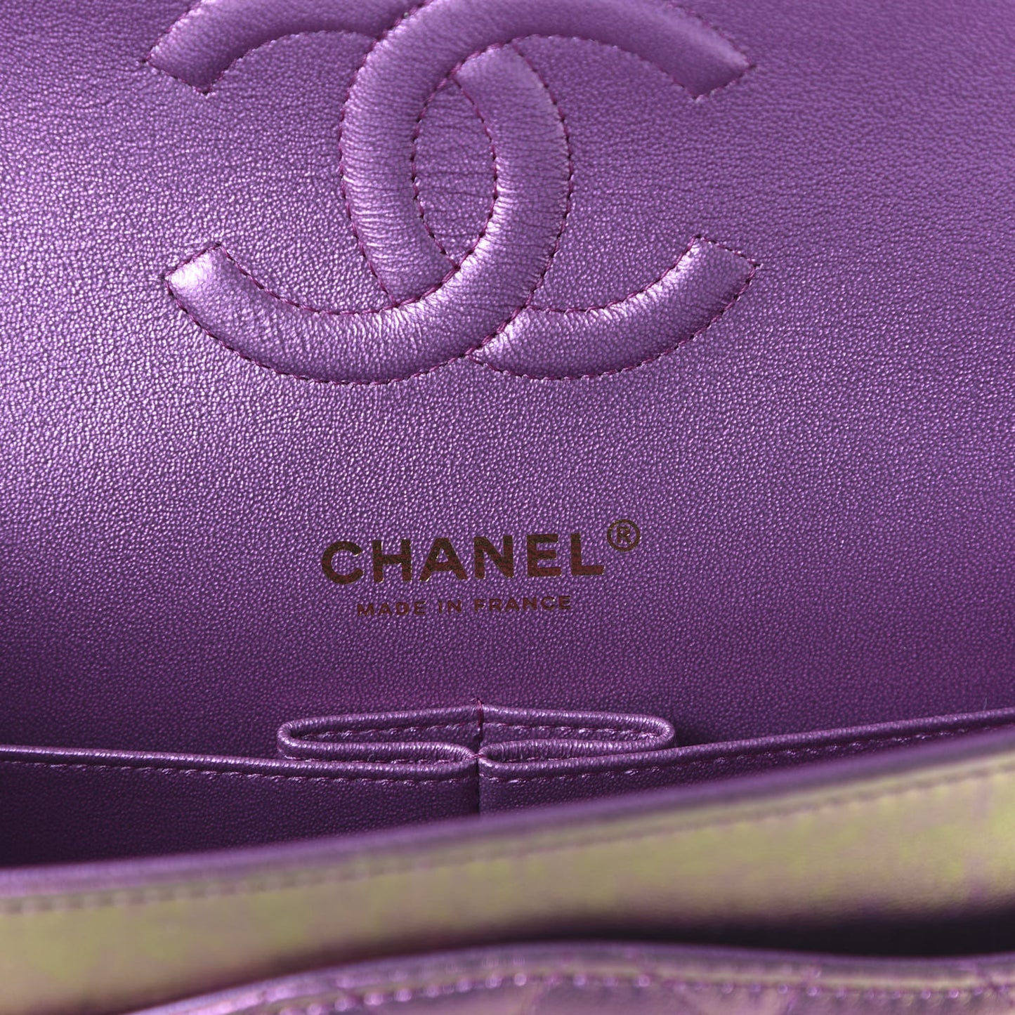 Iridescent Lambskin Quilted Medium Double Flap Purple