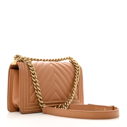 Chanel Calfskin Chevron Quilted Medium Boy Flap Beige 3 of 10