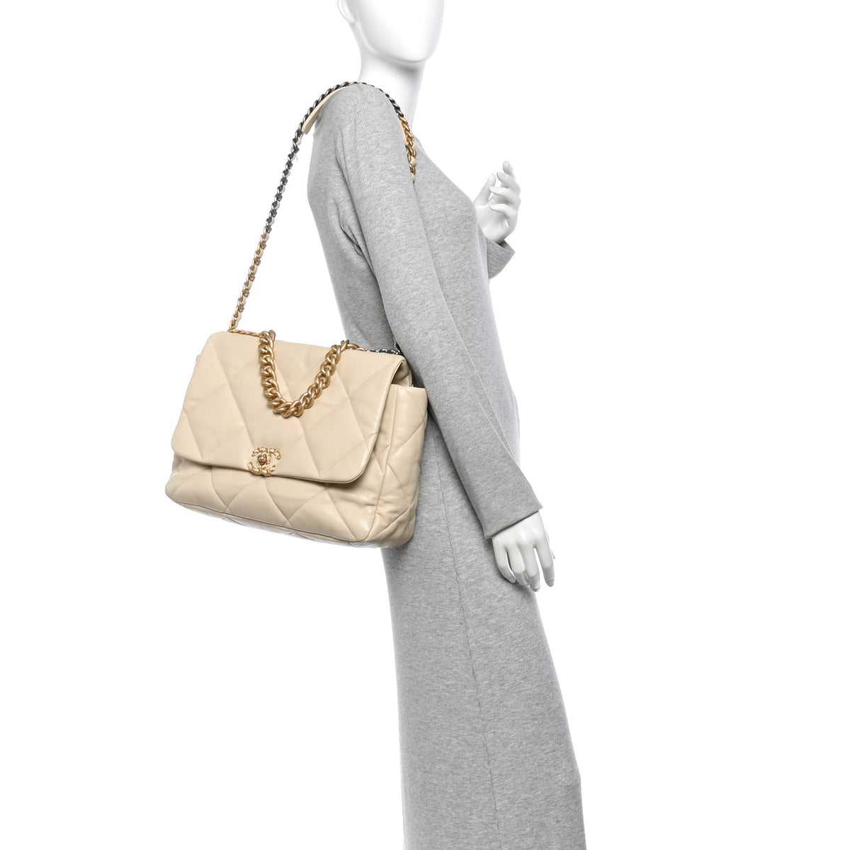 Lambskin Quilted Maxi Chanel 19 Flap Beige