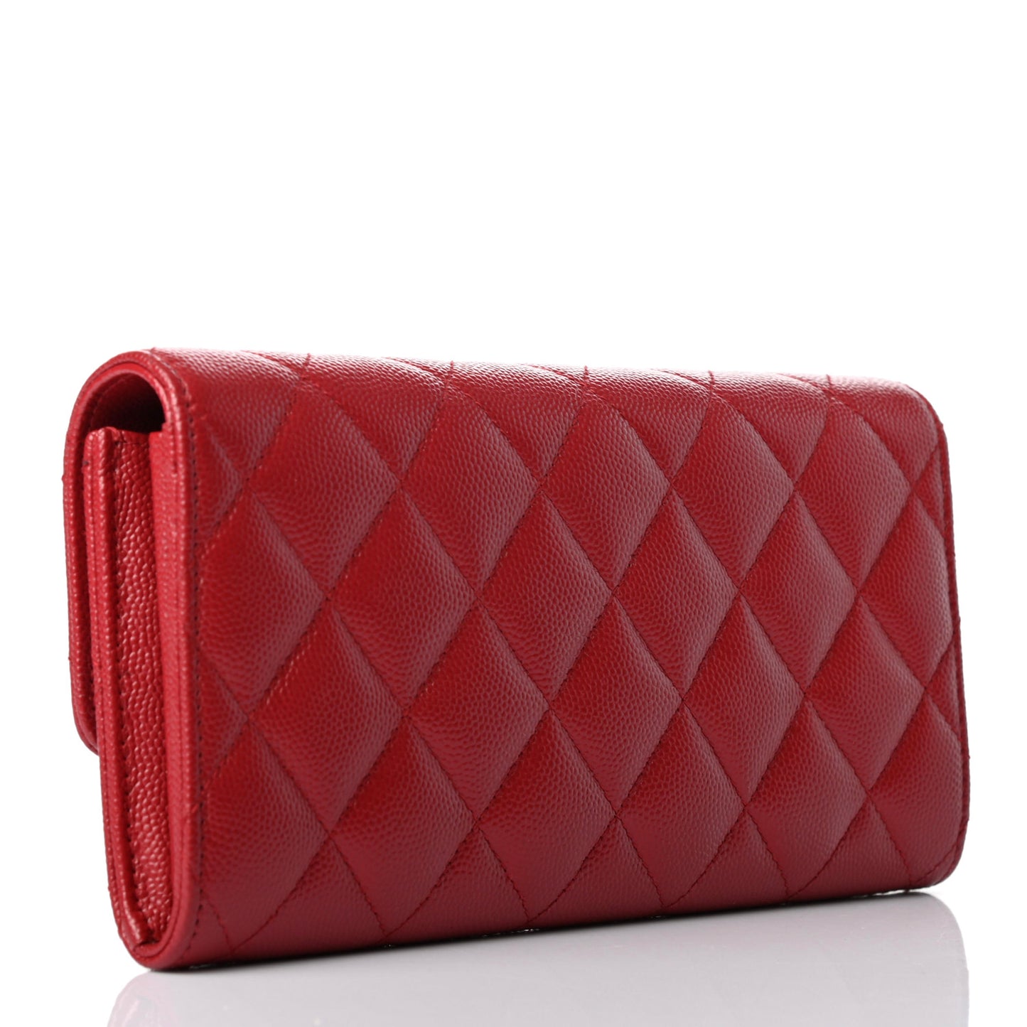 Caviar Quilted Large Gusset Flap Wallet Red