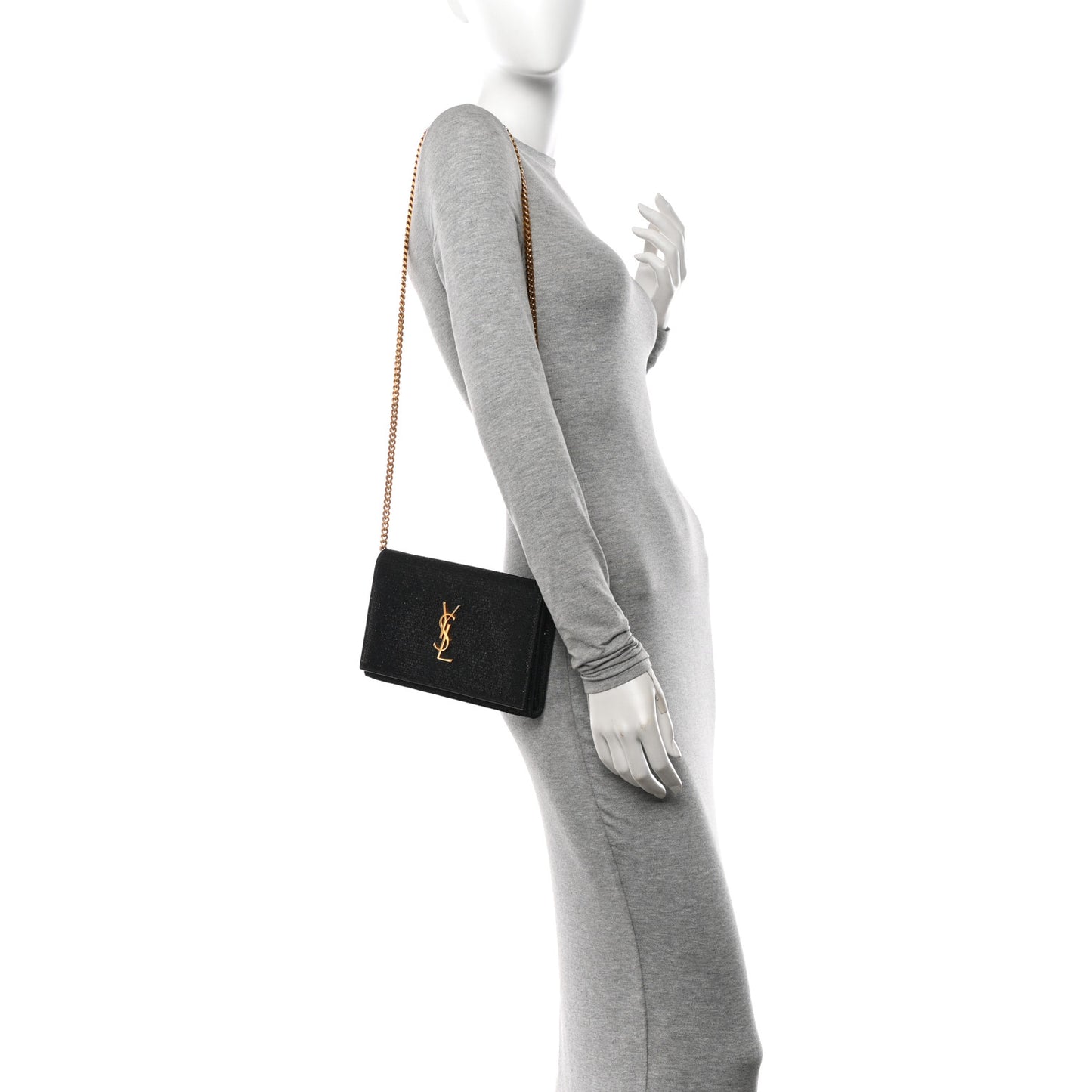 Glitter Monogram Chain Wallet Black