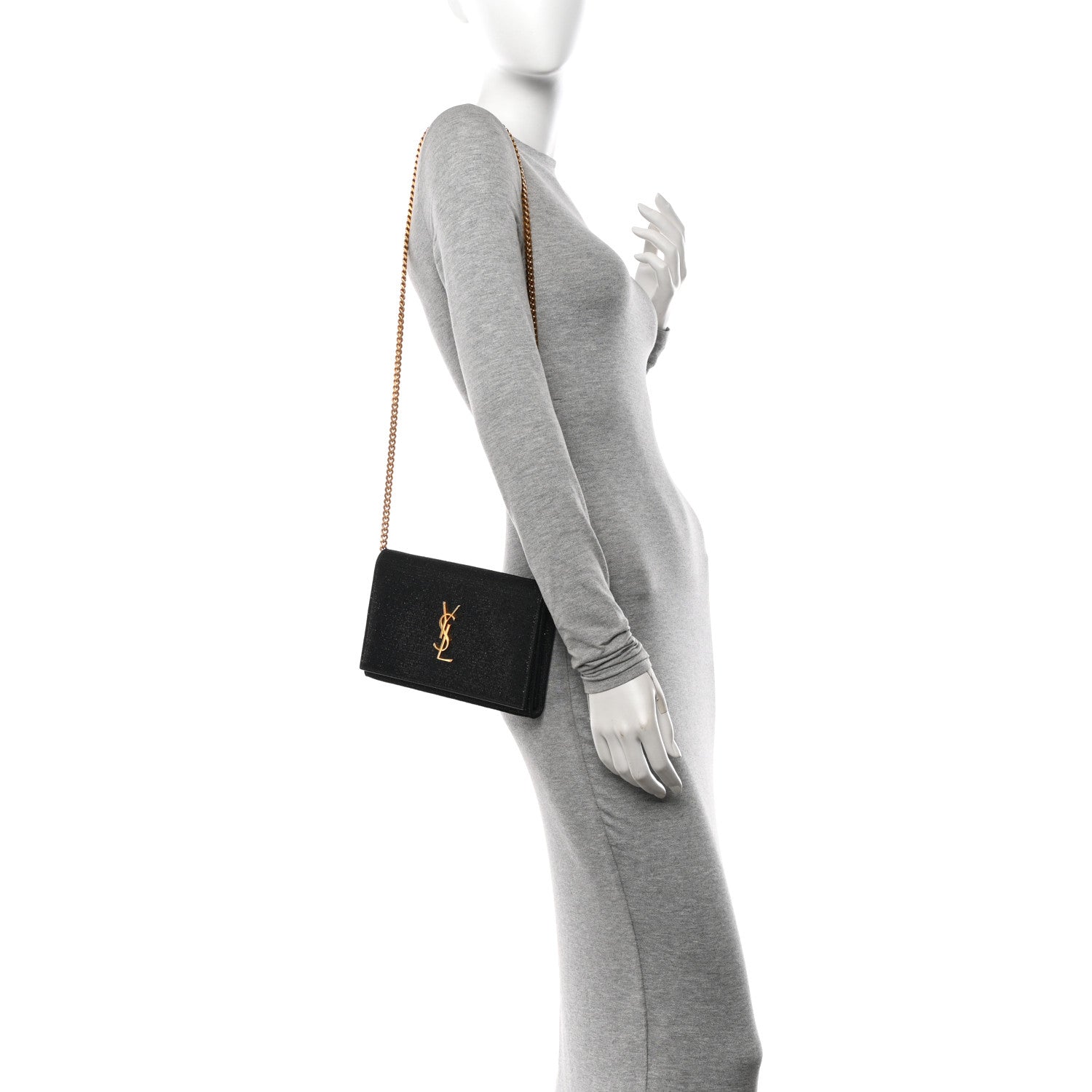 Saint Laurent Glitter Monogram Chain Wallet Black 2 of 11