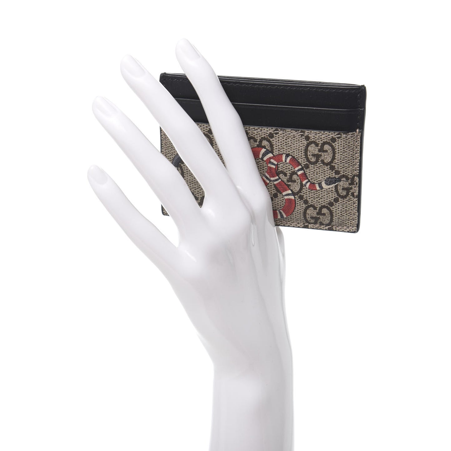 GG Supreme Monogram Kingsnake Card Holder Beige Black