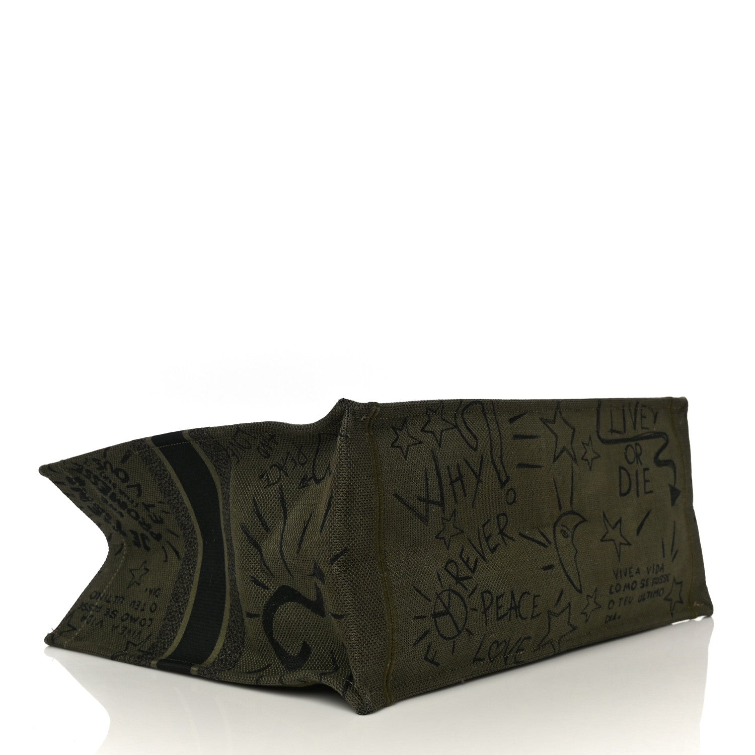 Christian Dior Canvas Embroidered Graffiti Book Tote Vert 4 of 11