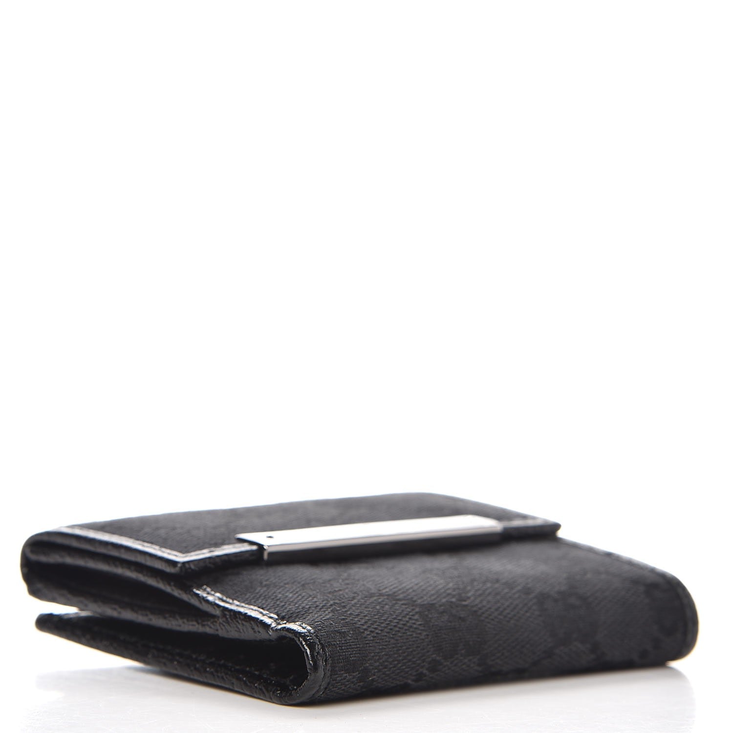 Gucci Monogram Textured Calfskin Metal Bar French Flap Wallet Black 4 of 7