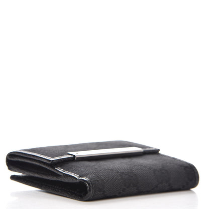 Gucci Monogram Textured Calfskin Metal Bar French Flap Wallet Black 4 of 7
