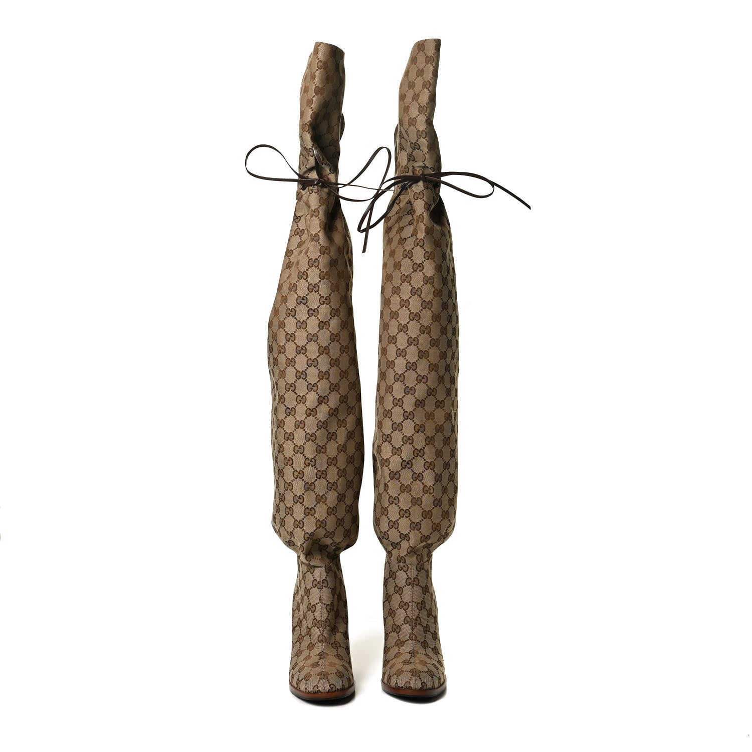 Gucci Monogram Over the Knee Boots 39 Beige Ebony 2 of 11