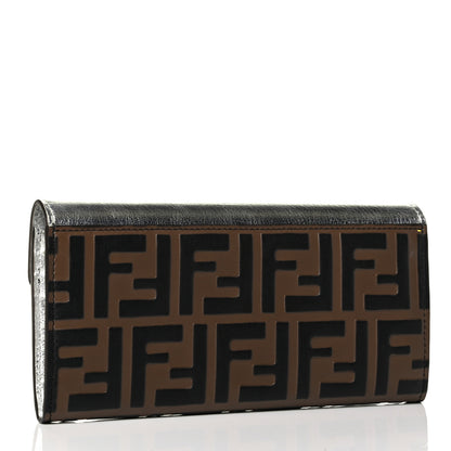 Fendi Vitello Soft Catalan Mirror F is Fendi Bi-Color FF 1974 Embossed Continental Envelope Wallet Maya Black Argento 2 of 5