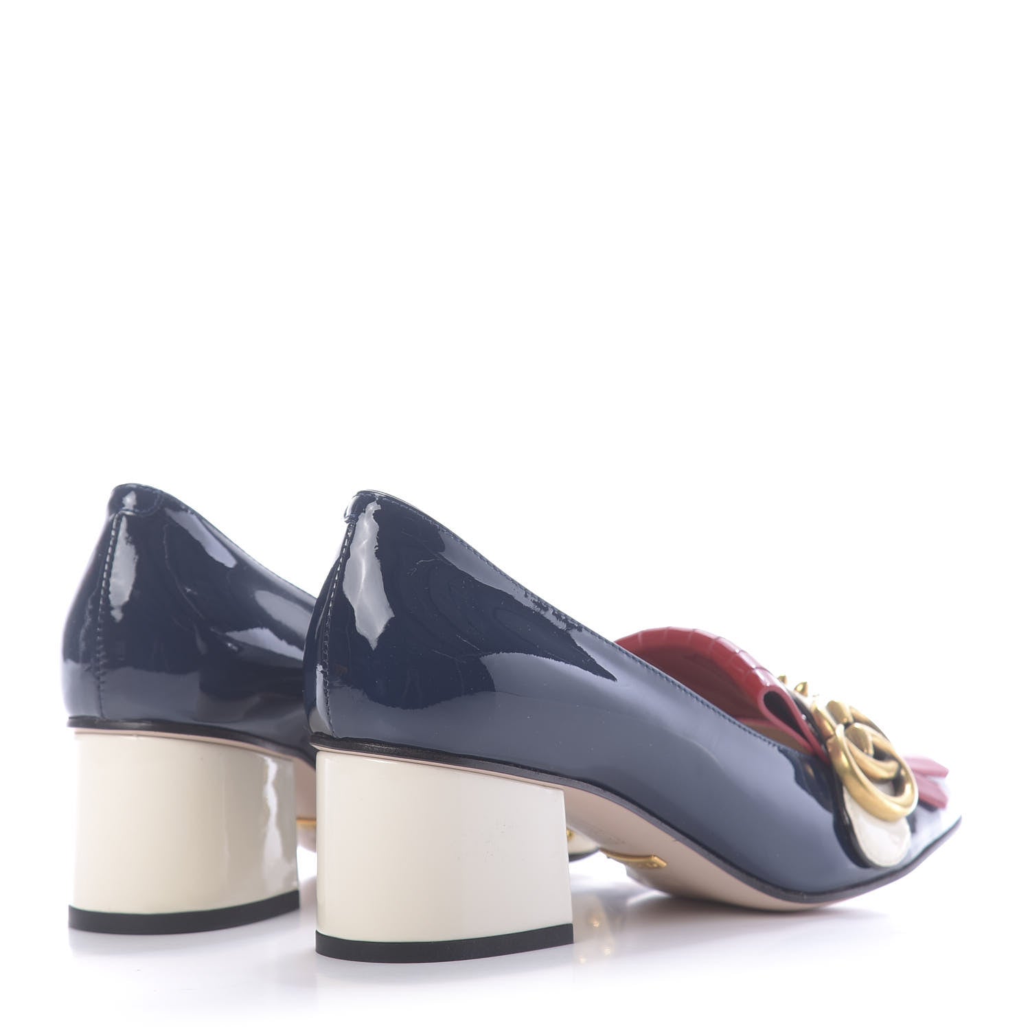 Gucci Vernice Studded GG Marmont Fringe 50mm Loafer Pumps 36 Blue Agata Hibiscus Red Mystic White 4 of 12