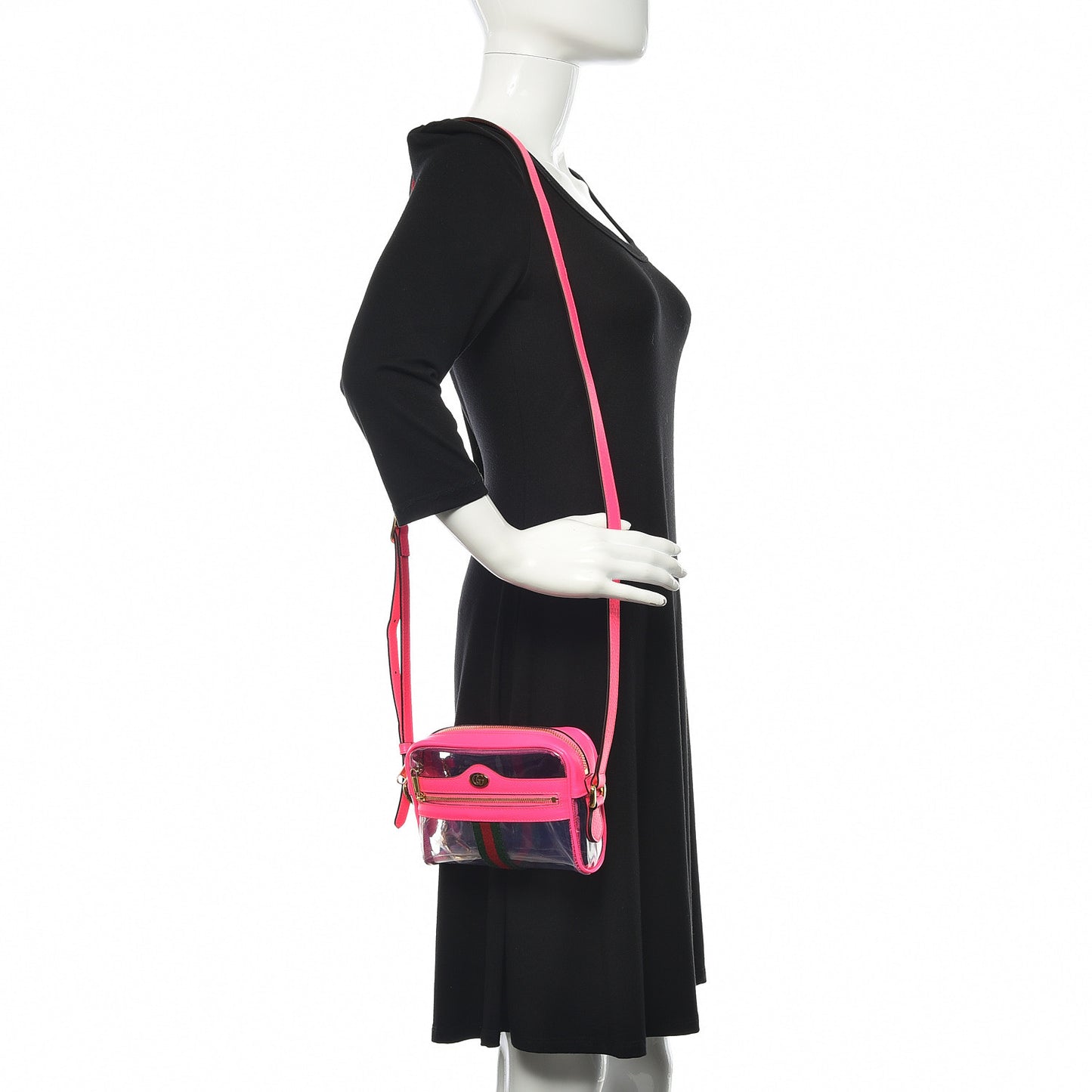 Vinyl Web Mini Ophidia Transparent Shoulder Bag Fluorescent Fuchsia