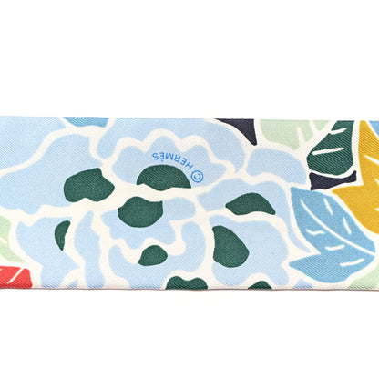 Hermes Silk Bingata Twilly Bleu Ciel Vert Rose 3 of 7