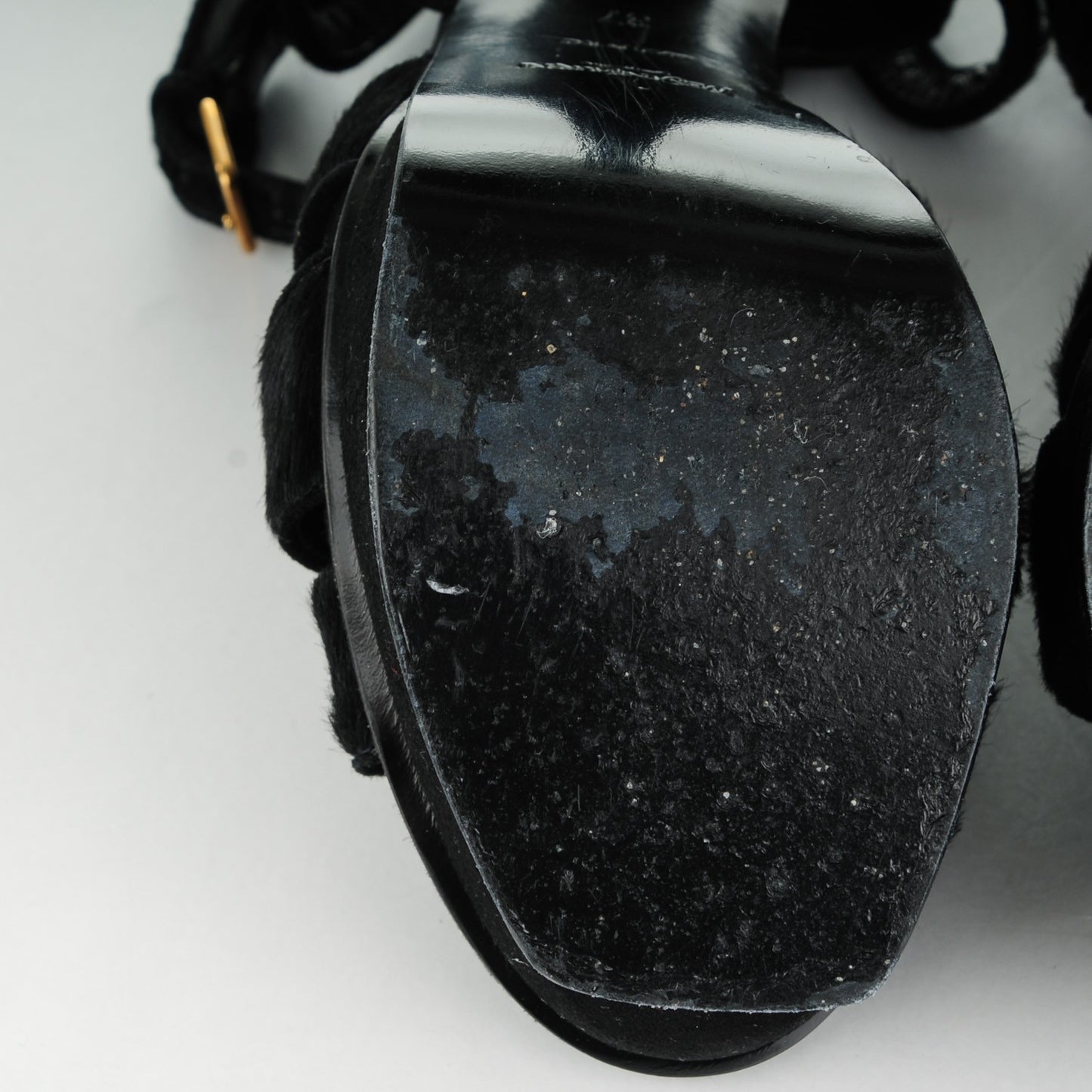 Suede Pony Hair Tribute 105 Platform Sandals 37 Black