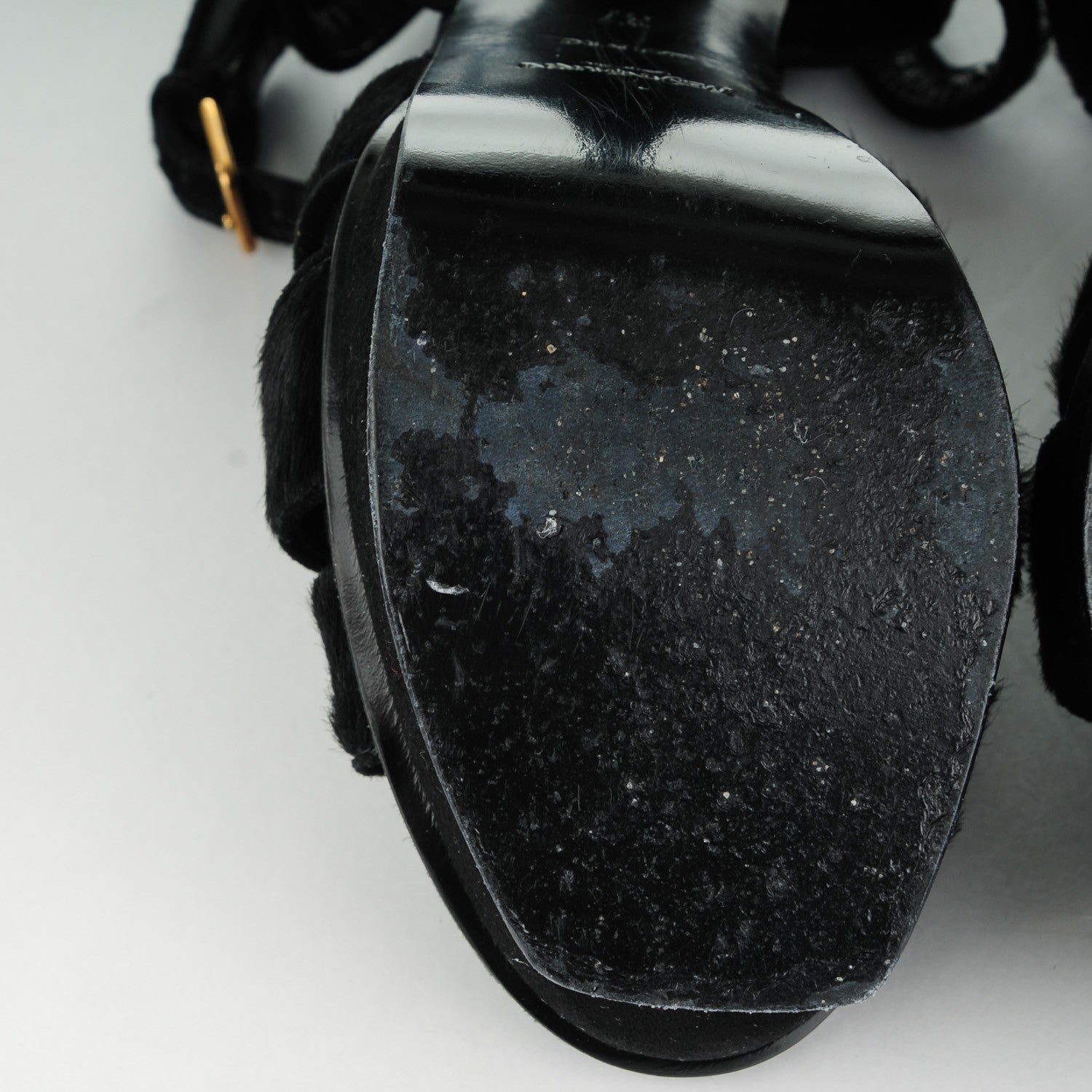 Saint Laurent Suede Pony Hair Tribute 105 Platform Sandals 37 Black 6 of 9