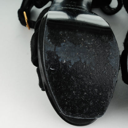 Saint Laurent Suede Pony Hair Tribute 105 Platform Sandals 37 Black 6 of 9