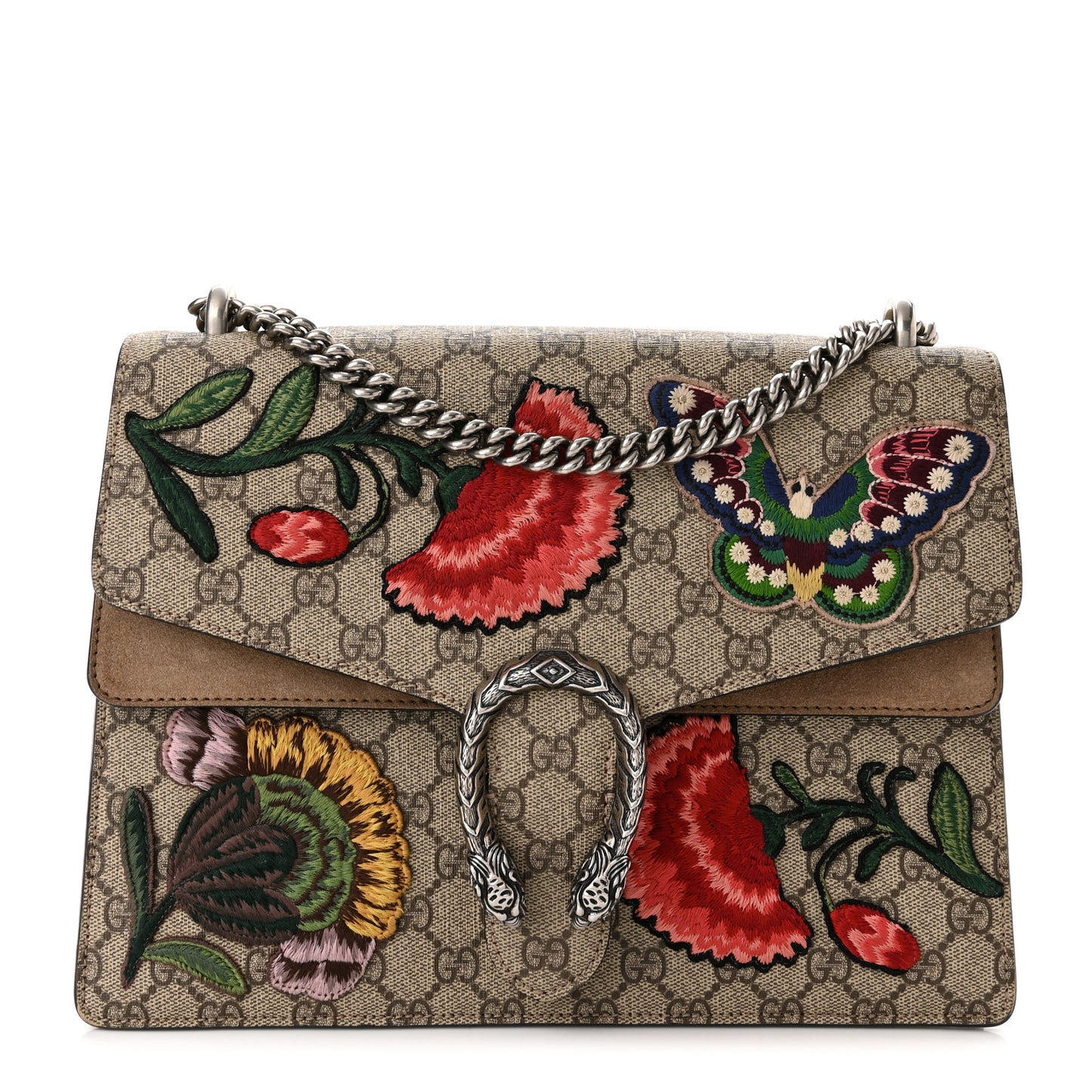 GG Supreme Monogram Embroidered Carnation Medium Dionysus Shoulder Bag Beige