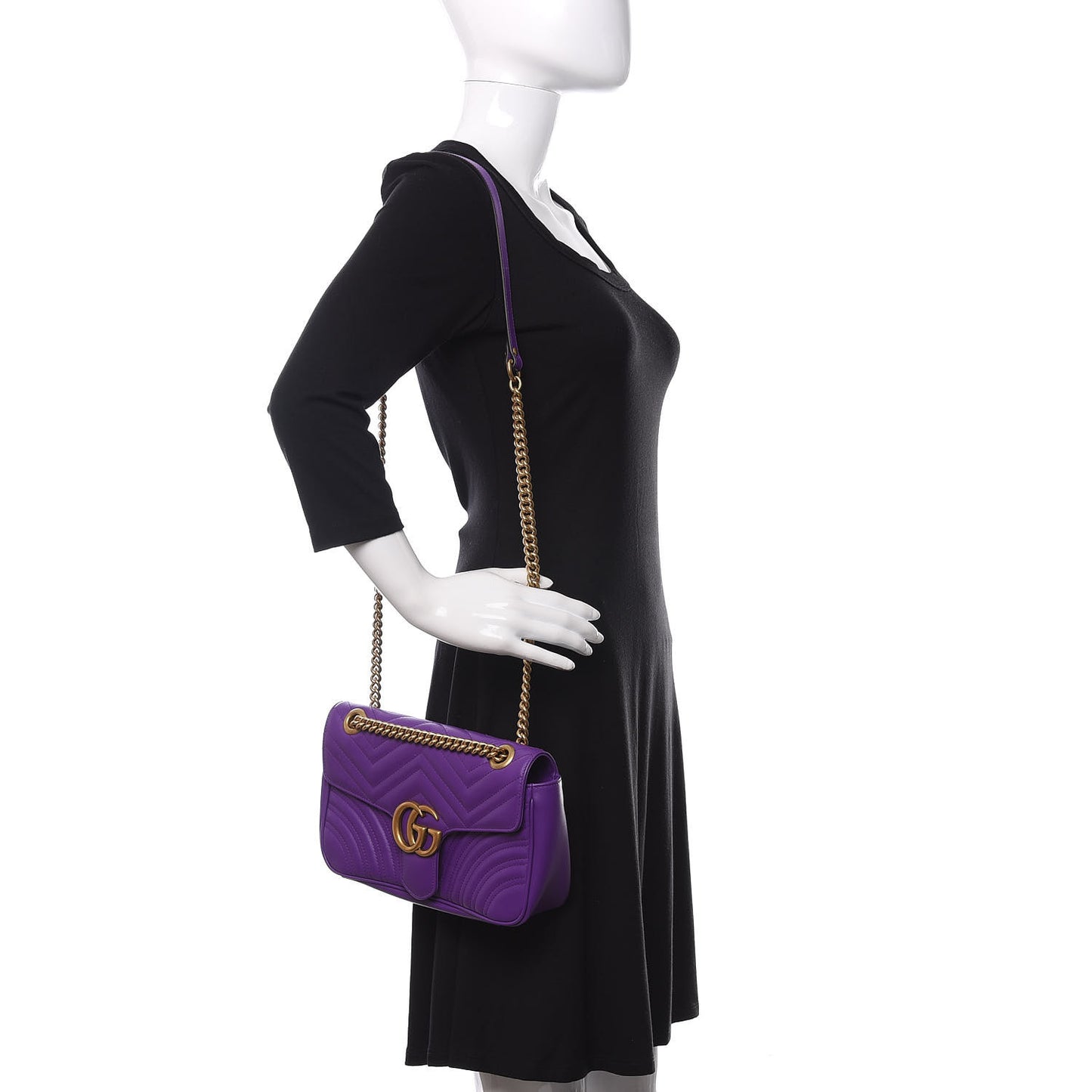 Calfskin Matelasse Small GG Marmont Shoulder Bag Shine Purple