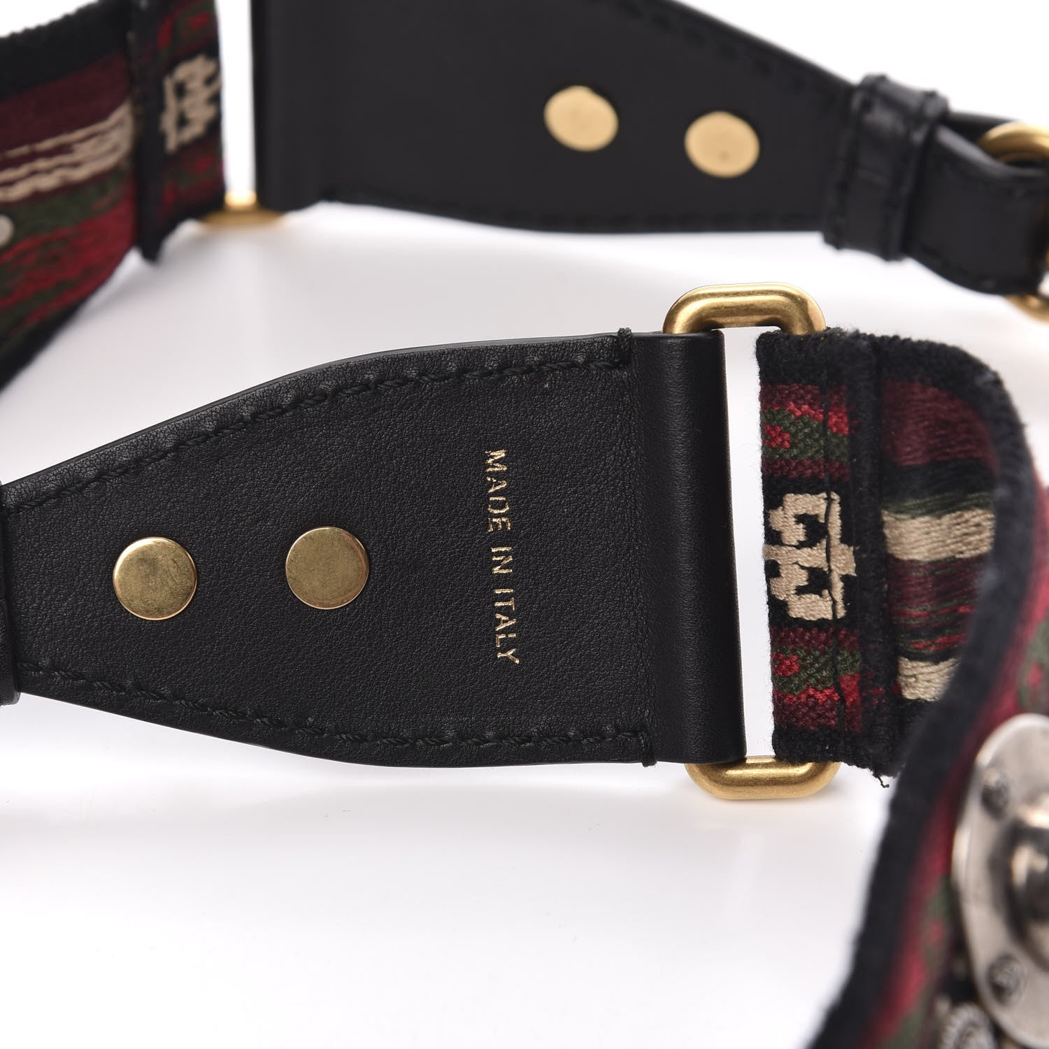 Christian Dior Canvas Embroidered Studded Bohemian Shoulder Strap Red 4 of 5