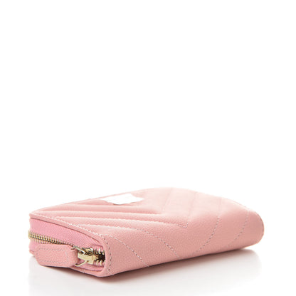 Chanel Caviar Flat Chevron Quilted Zip Coin Purse Pink 4 of 8