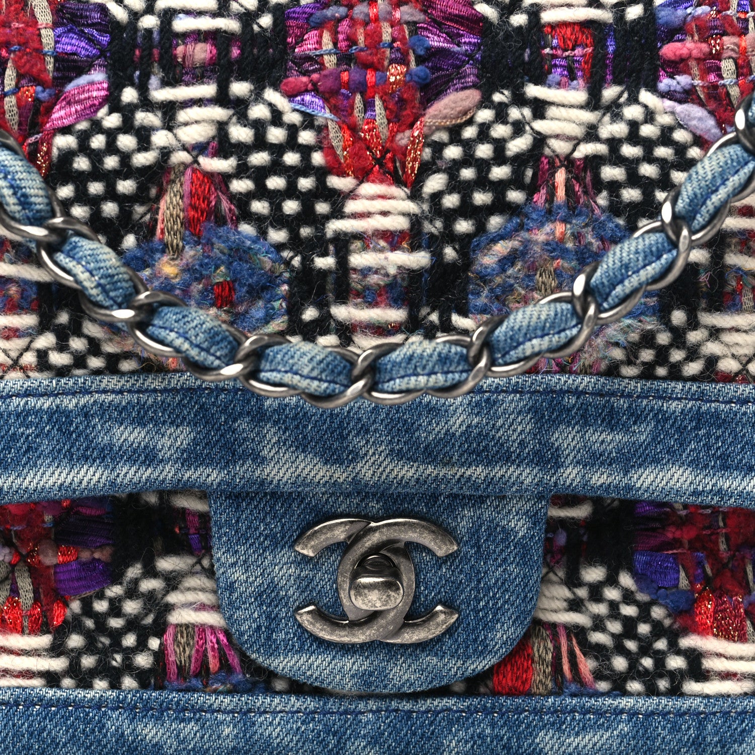 Chanel Denim Tweed Quilted Medium Double Flap Blue 7 of 9