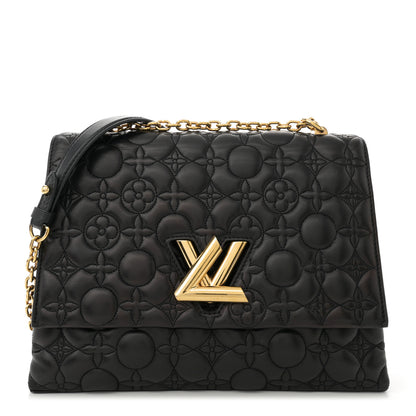 Louis Vuitton Lambskin Flower Quilted Twist Shoulder Bag GM Black 1 of 13
