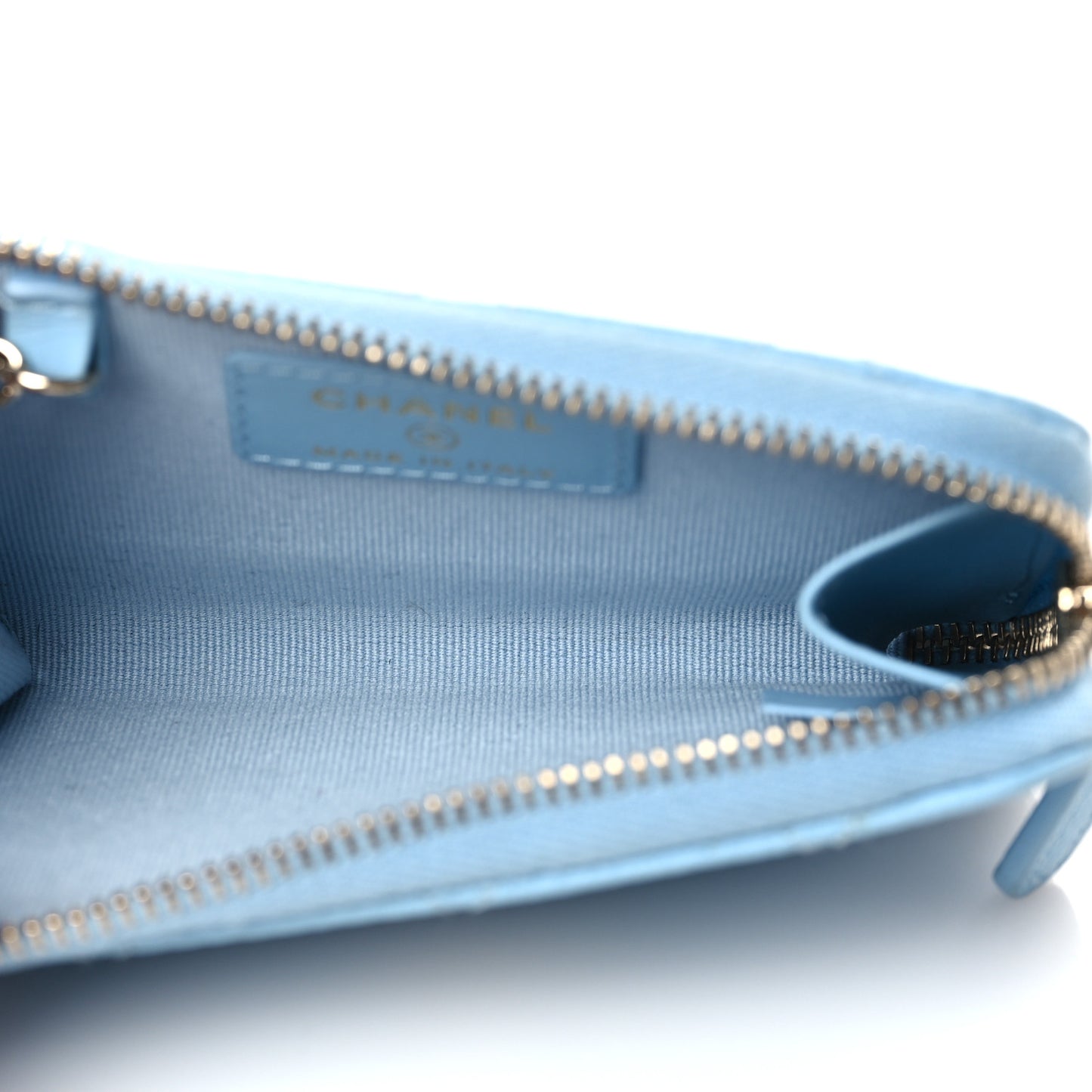Caviar Quilted Zipped Key Holder Case Light Blue