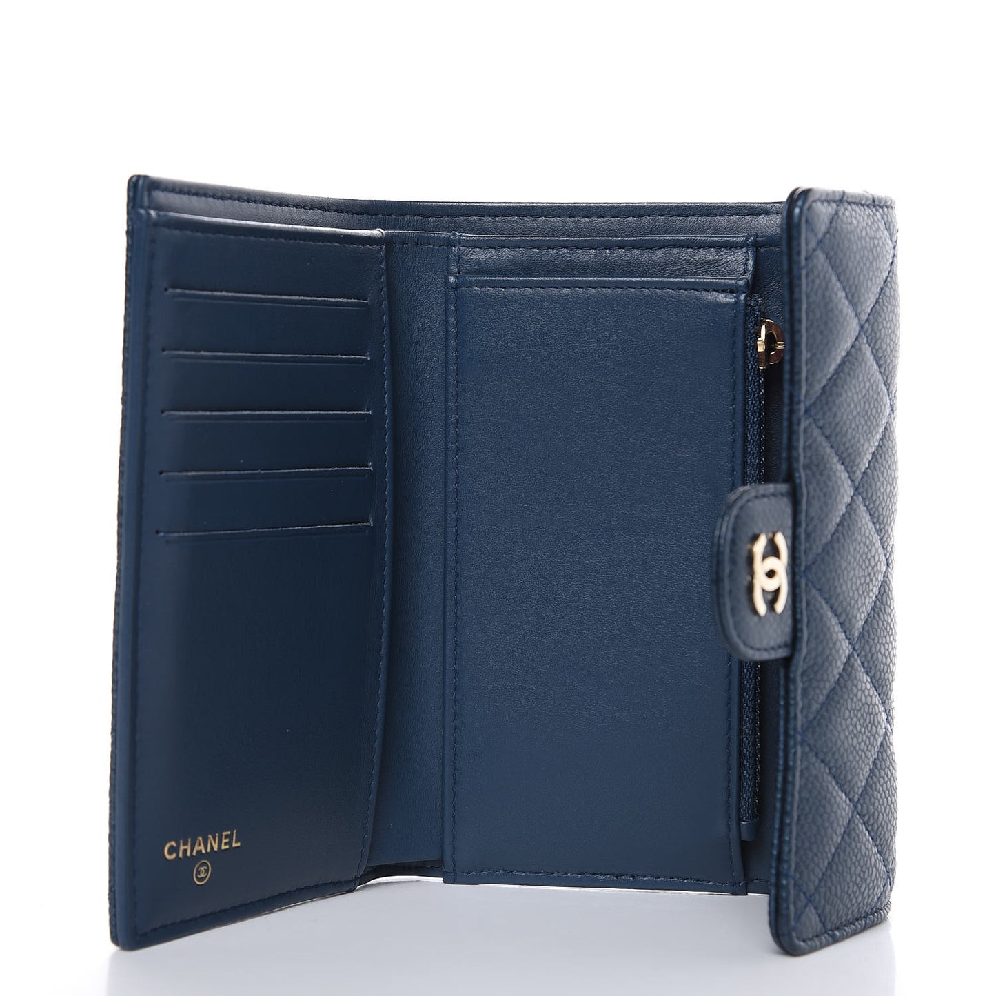 Iridescent Caviar Quilted Medium Flap Wallet Dark Blue