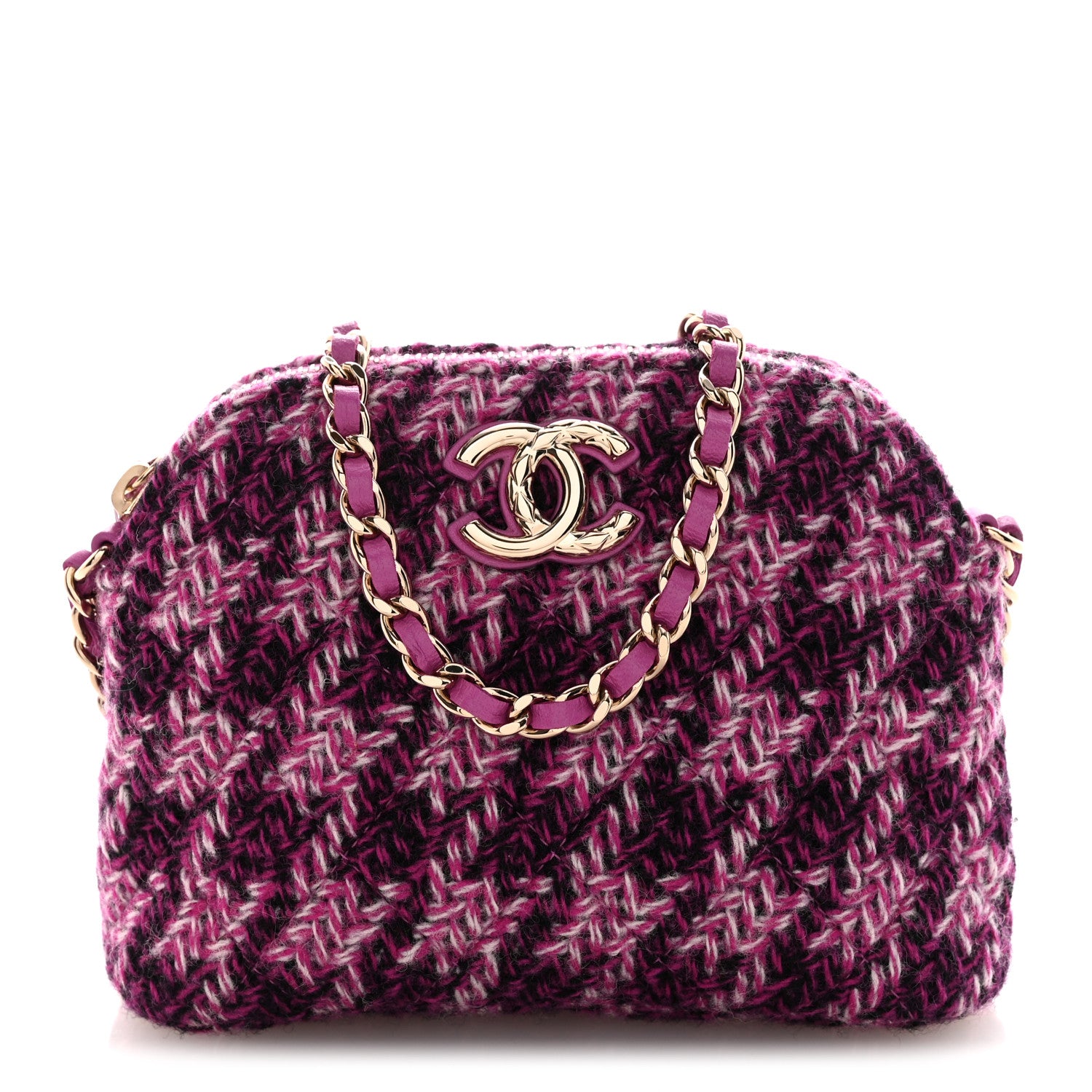 Chanel Tweed Quilted Mini Clutch With Chain Purple 1 of 11