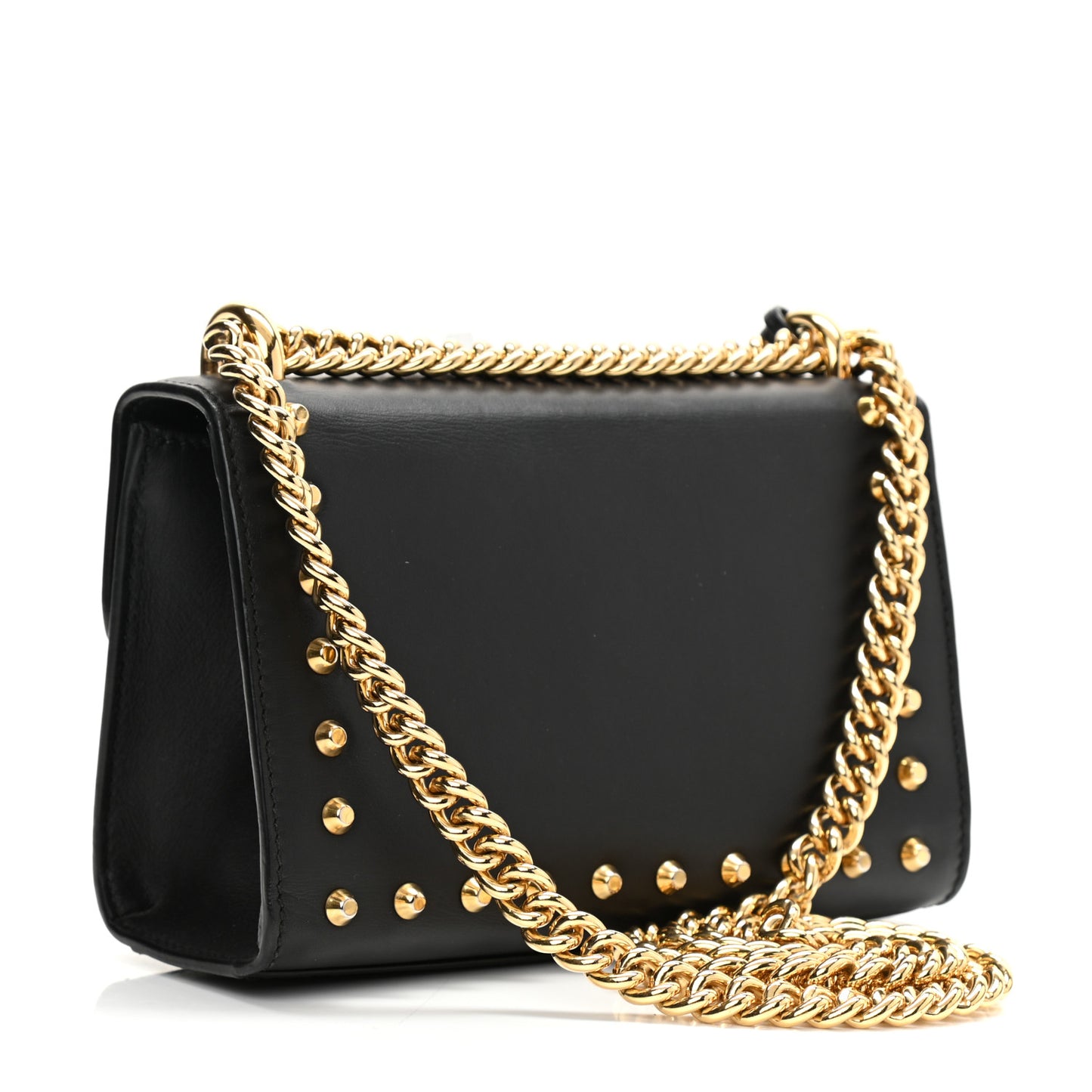 Calfskin Studded Small Padlock Shoulder Bag Black