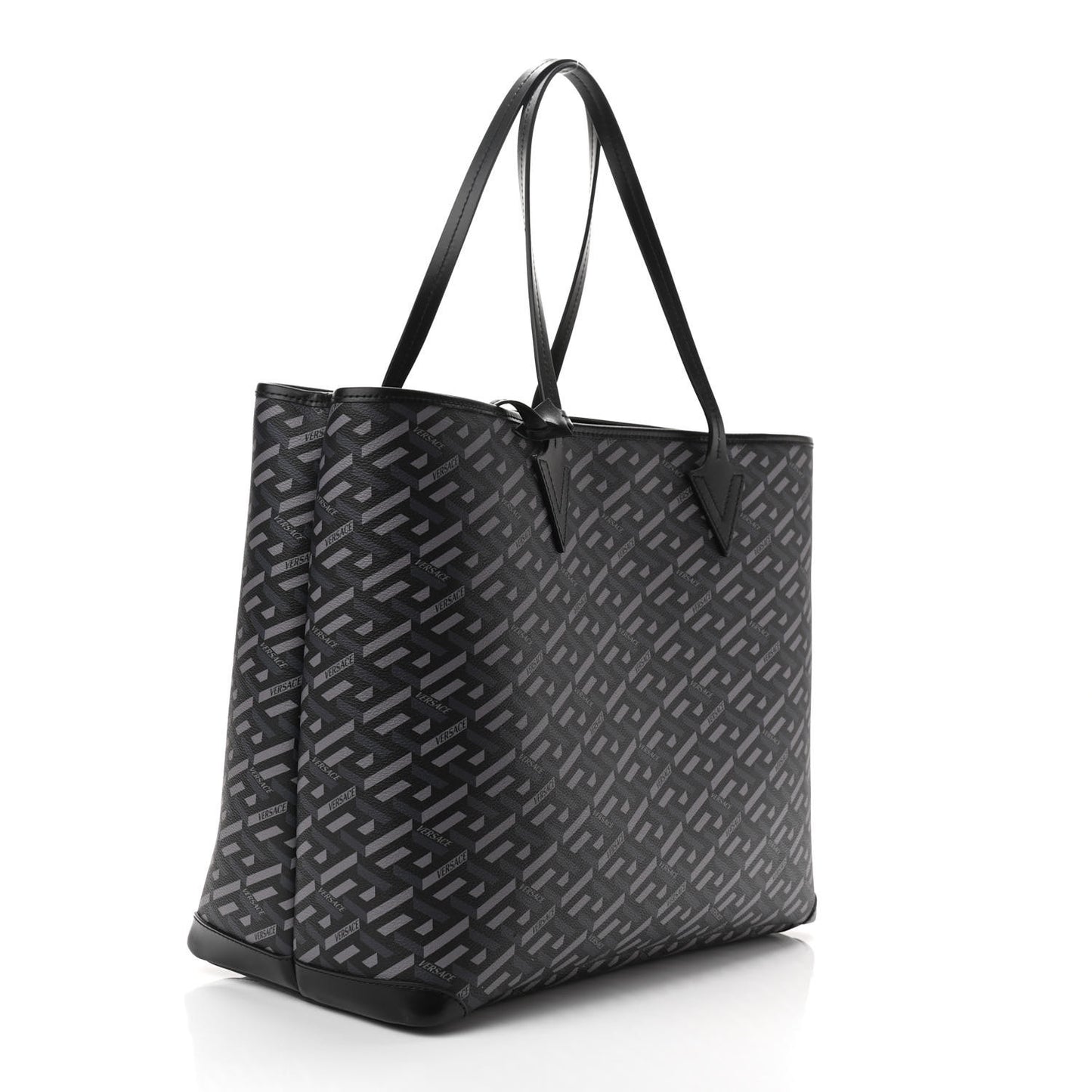 Coated Canvas Calfskin La Greca Medusa Music Signature Shopper Tote Bag Black Grey