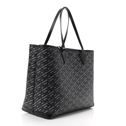 Versace Coated Canvas Calfskin La Greca Medusa Music Signature Shopper Tote Bag Black Grey 4 of 9